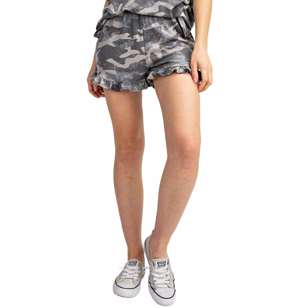 NEW 143 STORY camouflage ruffle shorts in grey